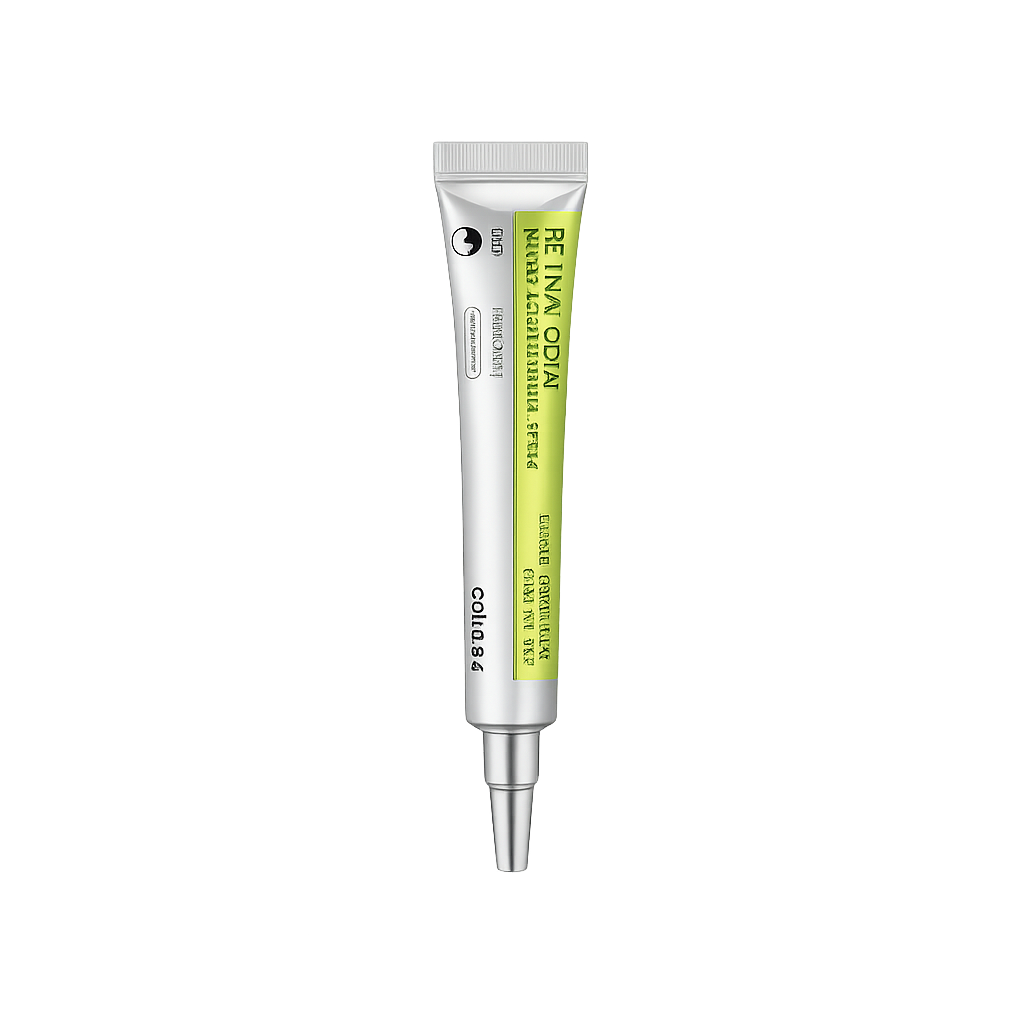 Skincare serum tube with visible brand name on a white background