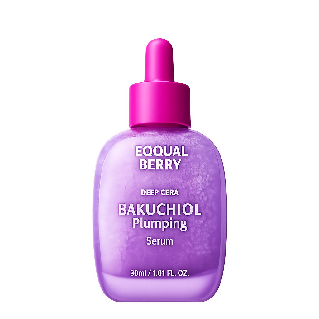 Purple serum bottle with pink cap on a white background