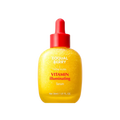 Yellow serum bottle with red cap on a yellow background
