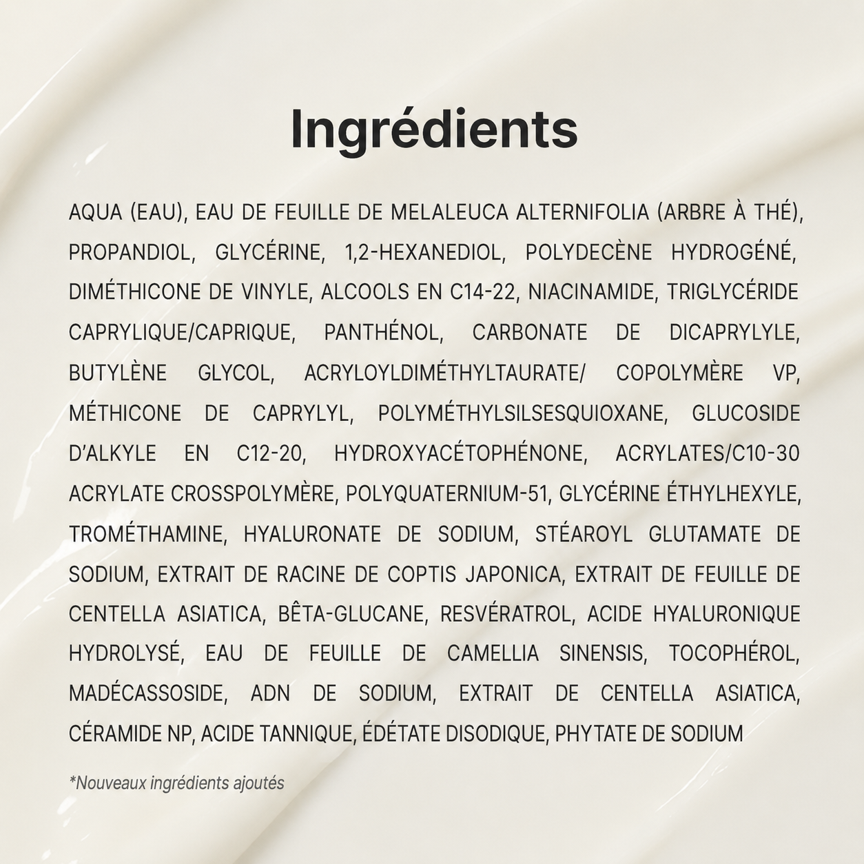 List of ingredients on a product label with a white background