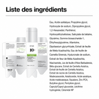 List of ingredients for skincare products with product packaging in the background