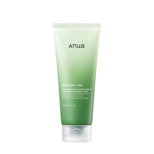 Green tube of anua skincare product on a white background