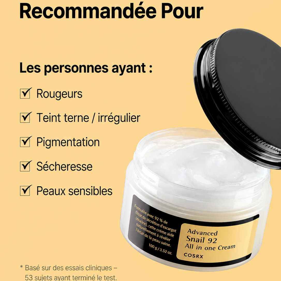 Cosrx cream jar with text on a beige background