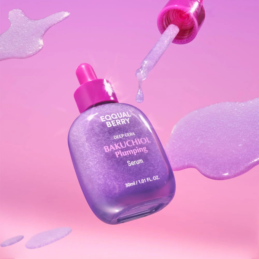 Purple serum bottle with pink cap on a pink background