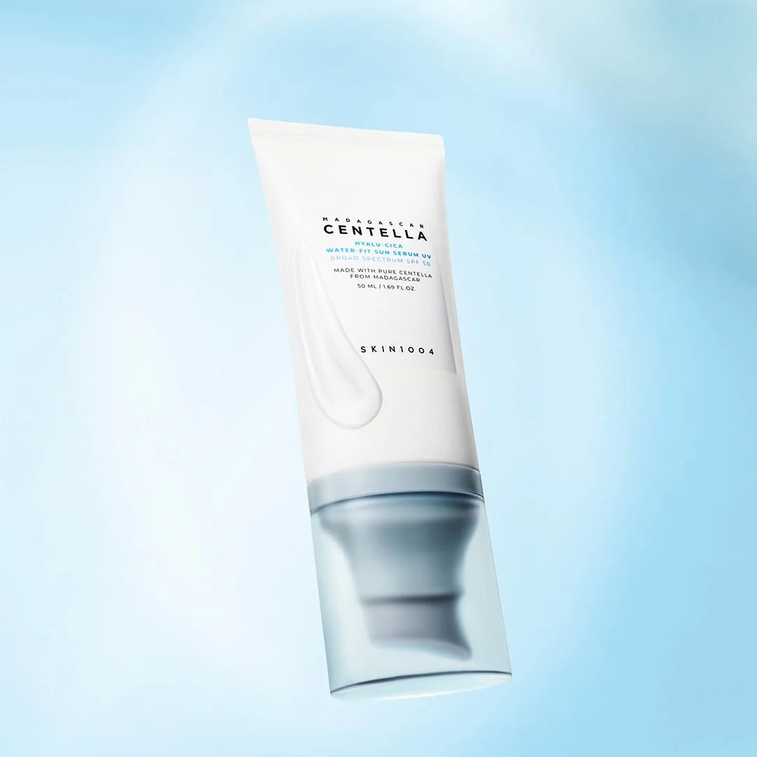 Skincare tube labeled 'CENTELLA' on a light blue background